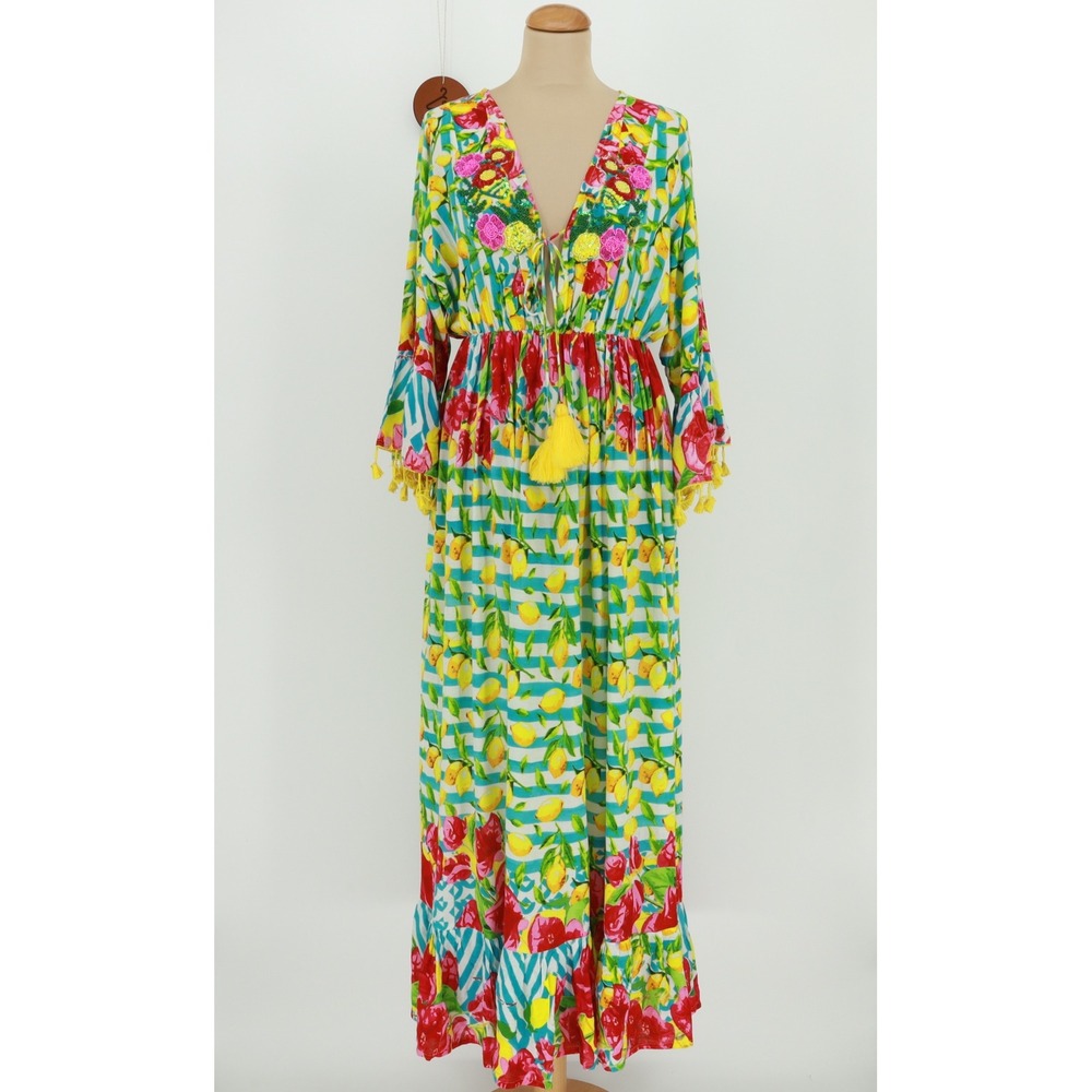 Antica Sartoria Giacomo Cinque Lemon Floral Stripe Maxi Dress One Size Tropical